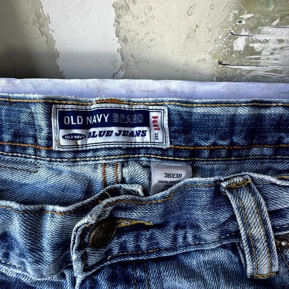 Vintage Old Navy Blue Jeans Men's 36x30 Blue Denim Cotton Wide Leg Loose Fit